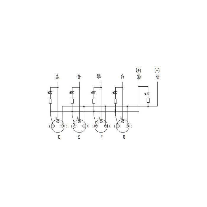 M8分线盒、单通道、NPN、4端口一体式、带LED、PVC非柔性电缆、灰色护套、23N421-XXX